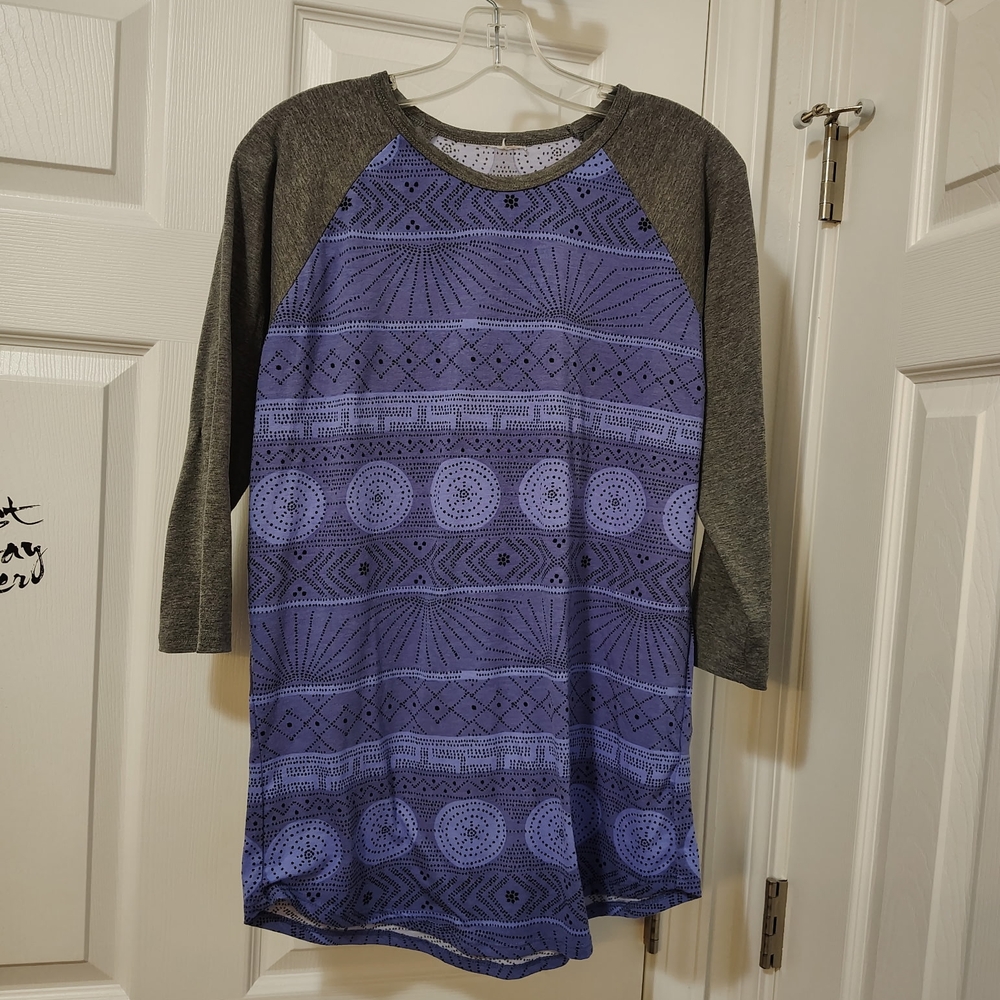 Simply Comfortable Purple and Gray Patterned Raglan Shirt
